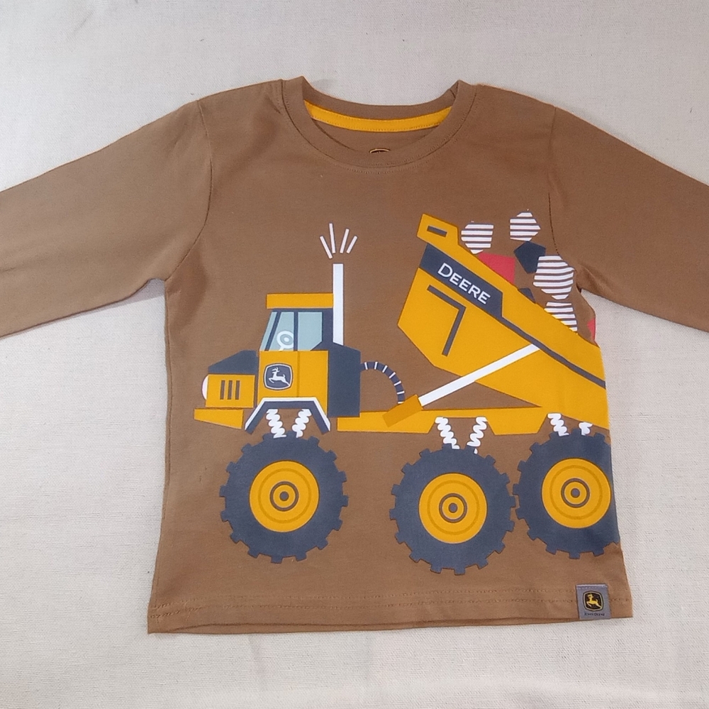 NWT John Deere Wrap Around Dump Truck Long Sleeve Brown Tee